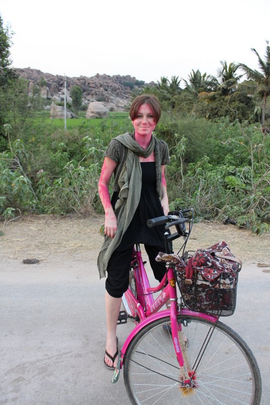 The bike matches with the remnants of Holi.